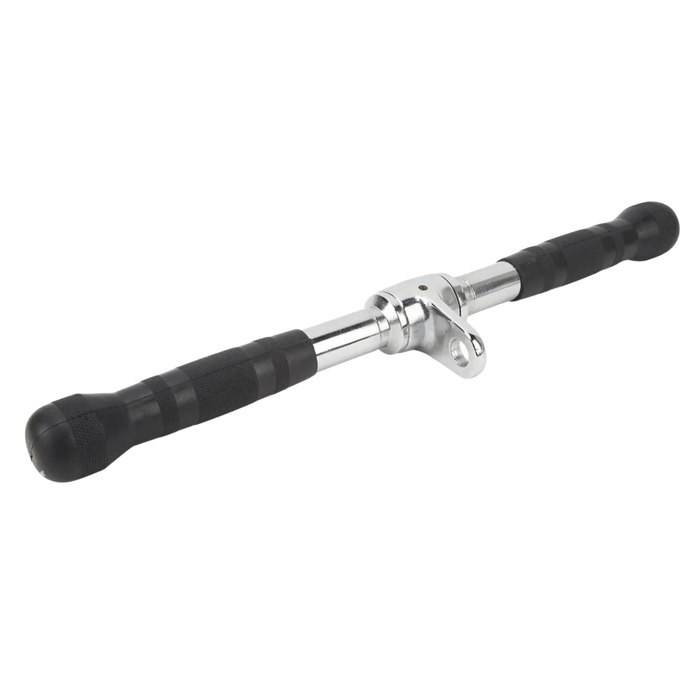 PUXADOR TRÍCEPS CROMADO  500mm MACIÇO GIRATÓRIO COM  MANOPLAS INJETADAS