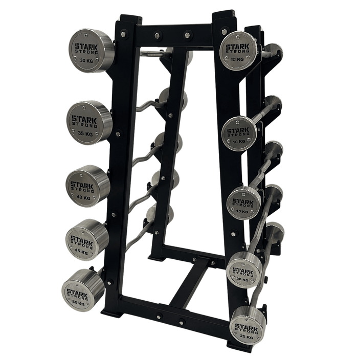 KIT BARRAS MONTADAS W CROMADAS - LOGO STARK STRONG - 35KG À 50KG - SEM SUPORTE