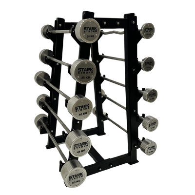 KIT BARRAS MONTADAS RETAS CROMADAS - LOGO STARK STRONG - 35KG À 50KG - SEM SUPORTE
