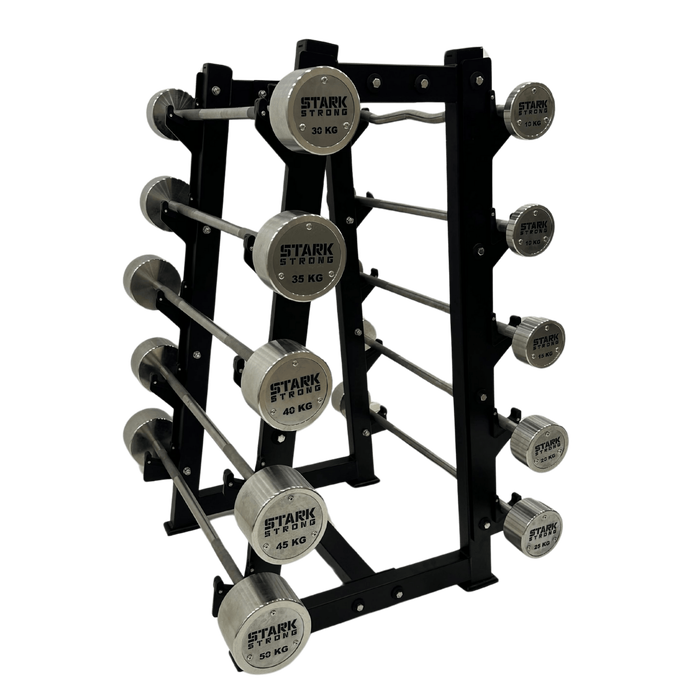 KIT BARRAS MONTADAS RETAS CROMADAS - LOGO STARK STRONG - 10KG À 30KG - SEM SUPORTE