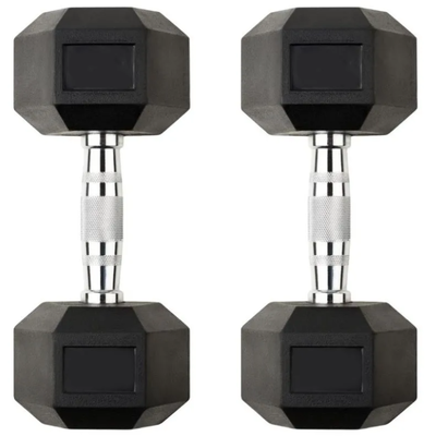 KIT 8 PARES DE DUMBBELL SEXTAVADO INJETADO PEGADA CROMADA 12,5KG ATÉ 30KG