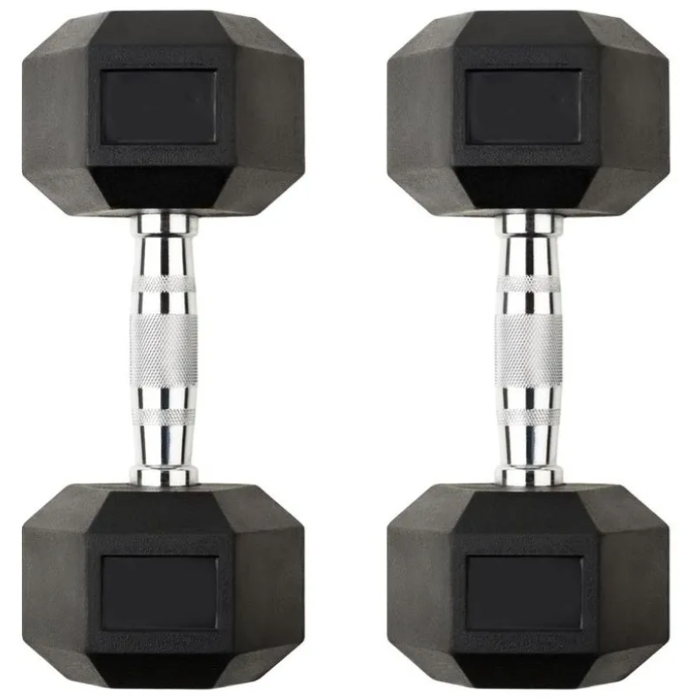 KIT 8 PARES DE DUMBBELL SEXTAVADO INJETADO PEGADA CROMADA 12,5KG ATÉ 30KG