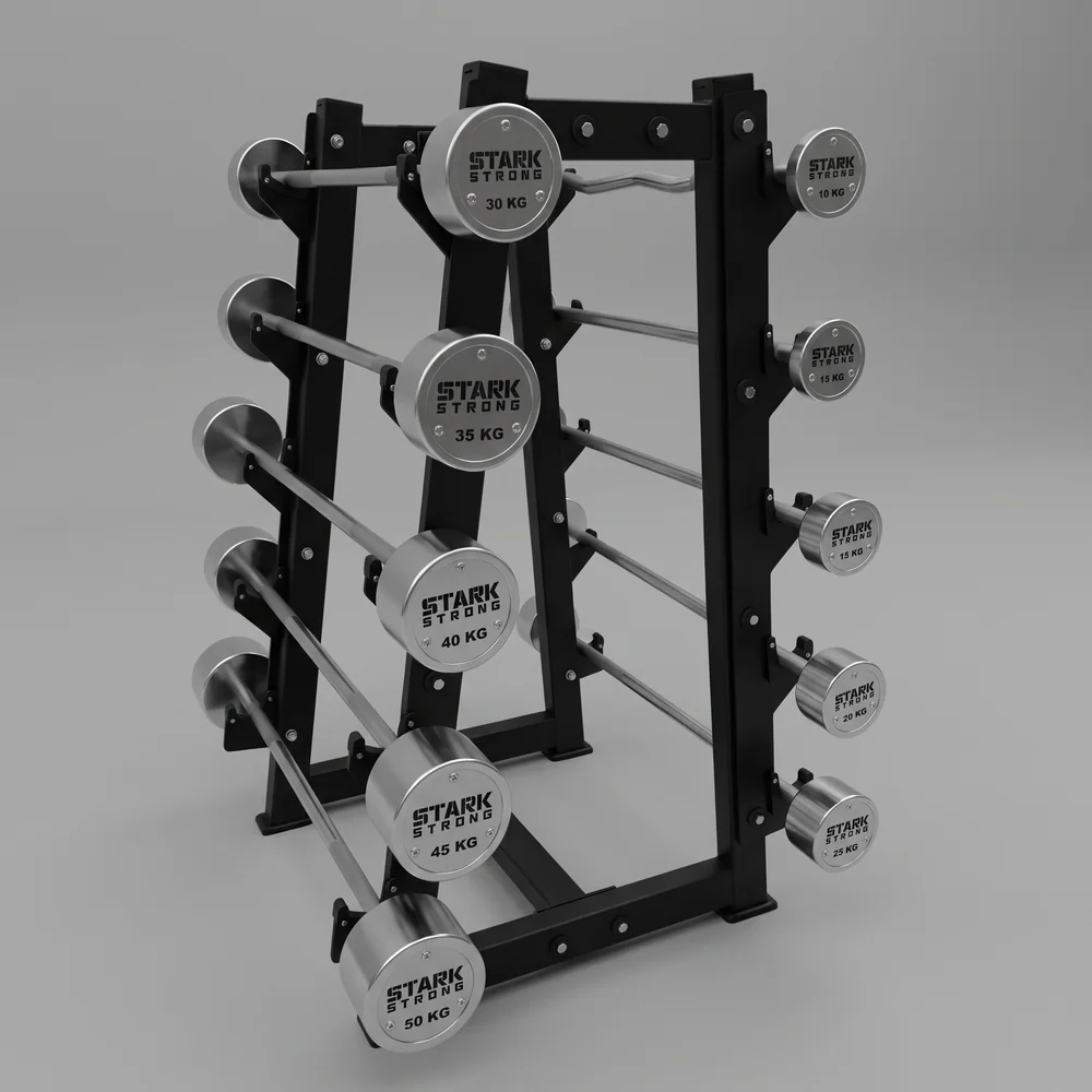 Kit Barras Montadas Retas Cromadas - Logo Stark Strong - 10KG À 30KG - sem Suporte