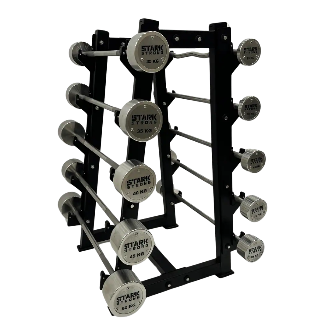 Kit Barras Montadas Retas Cromadas - Logo Stark Strong - 35KG À 50KG - sem Suporte