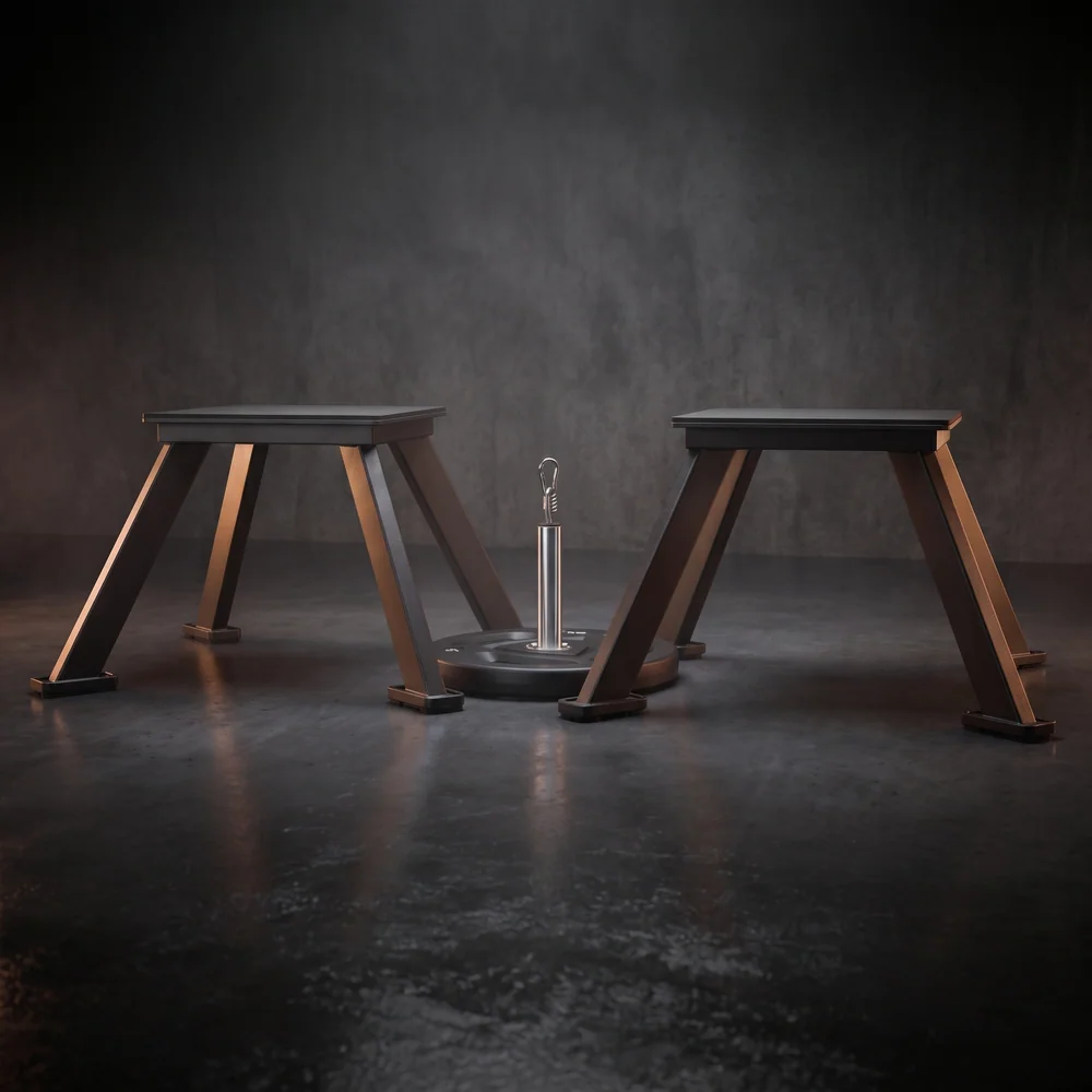 Banco para agachamento sumô Stark Strong, par de plataformas elevadas com suporte central para anilha
