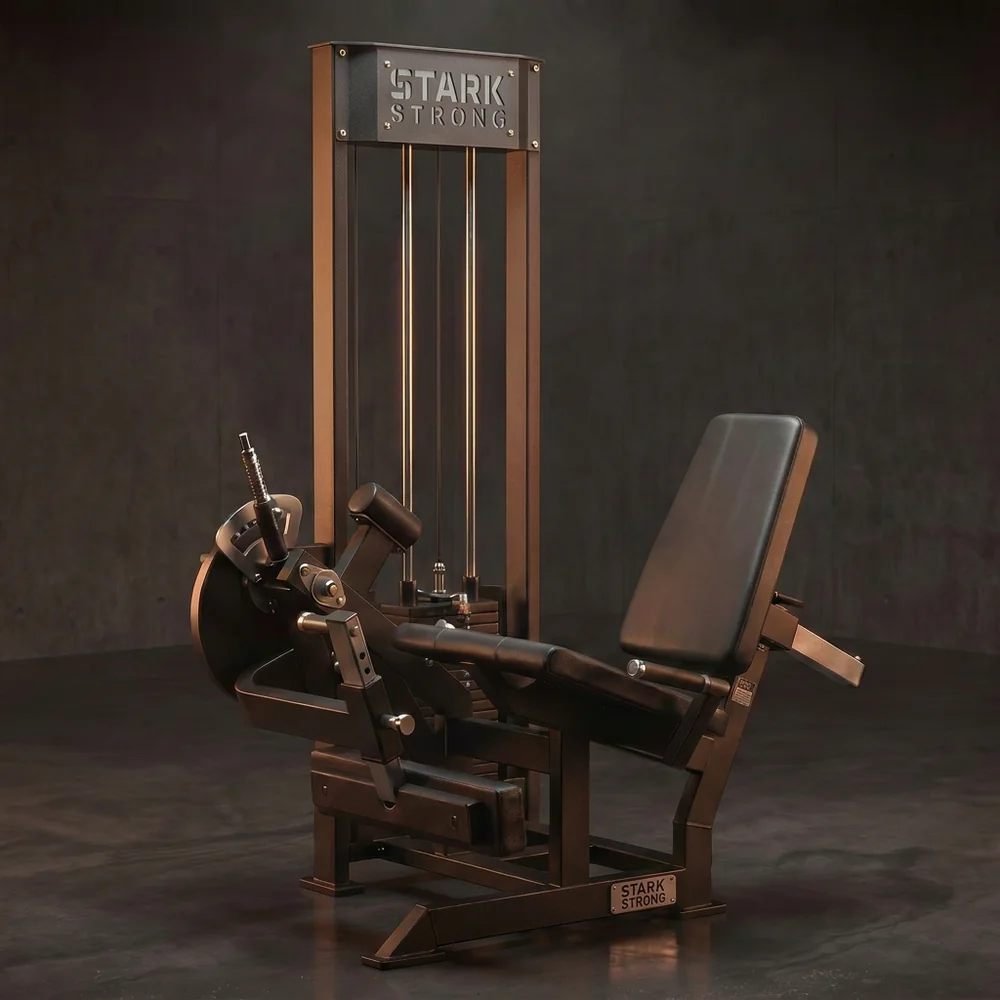 Cadeira extensora com carga eixo lateral Stark Strong, com came de resistência progressiva e encosto reclinado