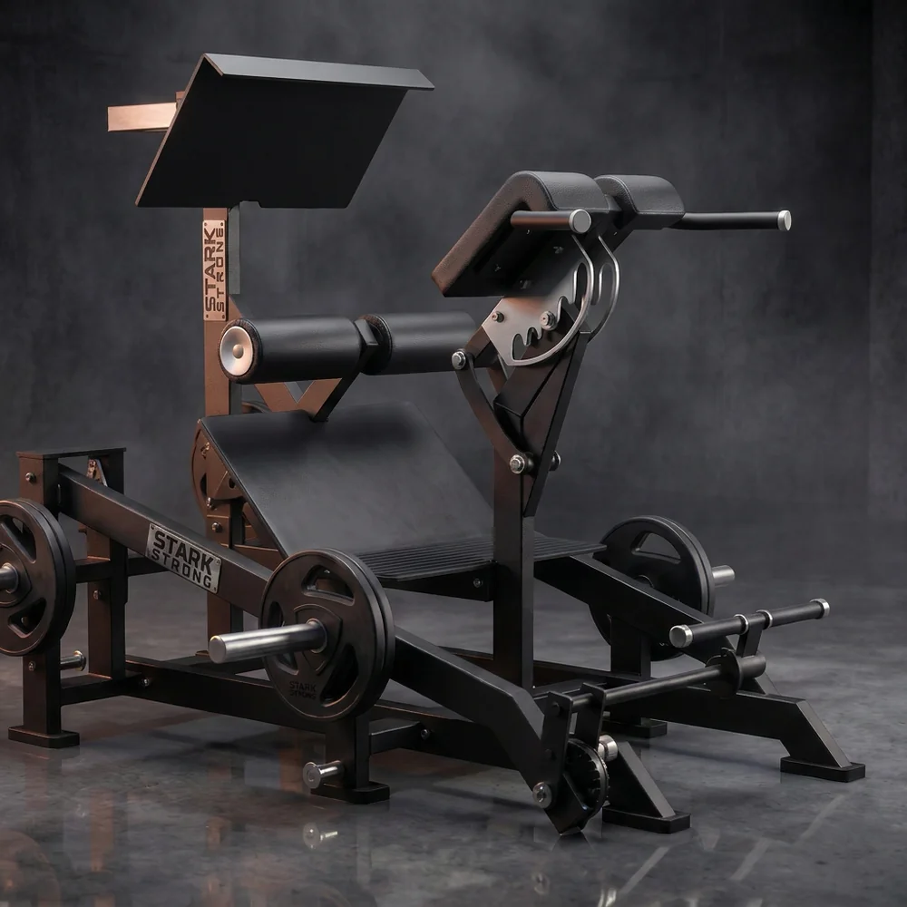 Banco de hiperextensão lombar Stark Strong, com apoio ajustável, rolos acolchoados e suporte para anilhas