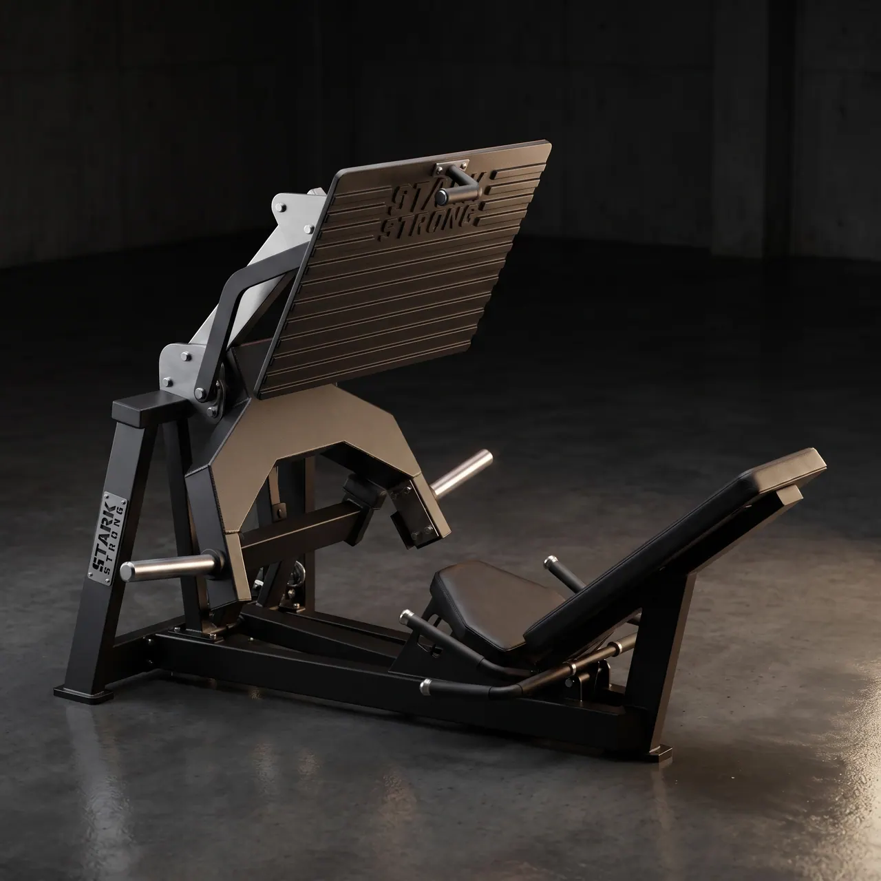 Leg press 45º articulado Stark Strong, movimento articulado com plataforma ampla e travas de segurança, para treino de pernas