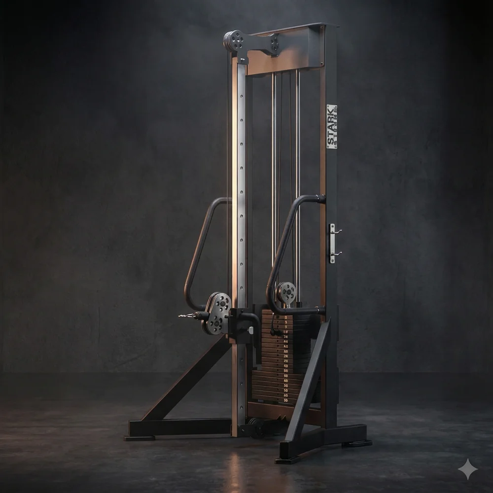 Polia simples com regulagem de altura Stark Strong, torre compacta com placas de carga para treino em cabos