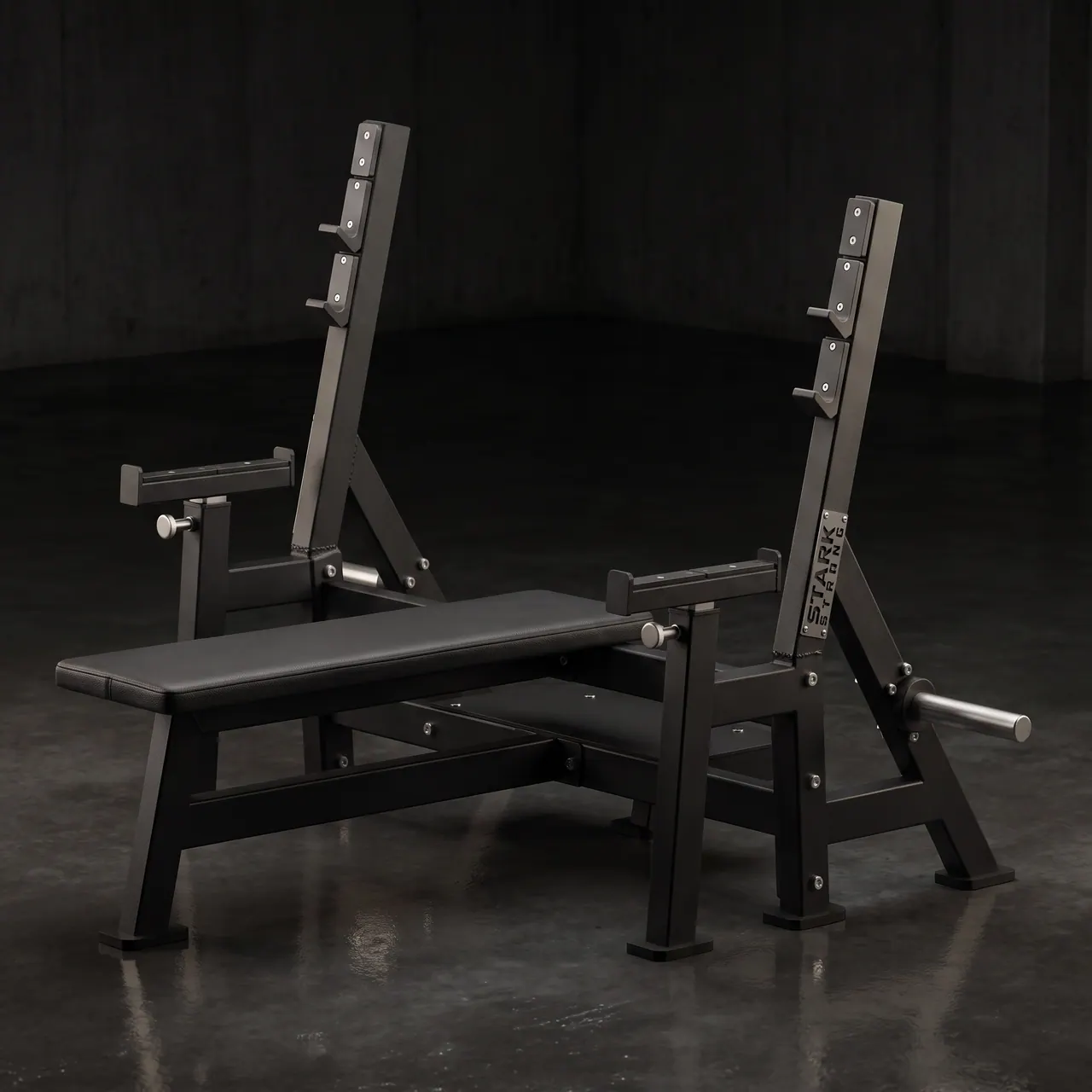 Supino reto olímpico Stark Strong, suporte de barra com ganchos ajustáveis e banco estofado, para treino de peitoral