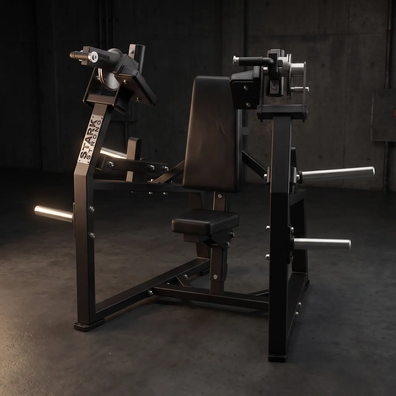 Tríceps Xpload Stark Strong, máquina articulada com braços independentes e carga por anilhas olímpicas, para treino isolado de tríceps