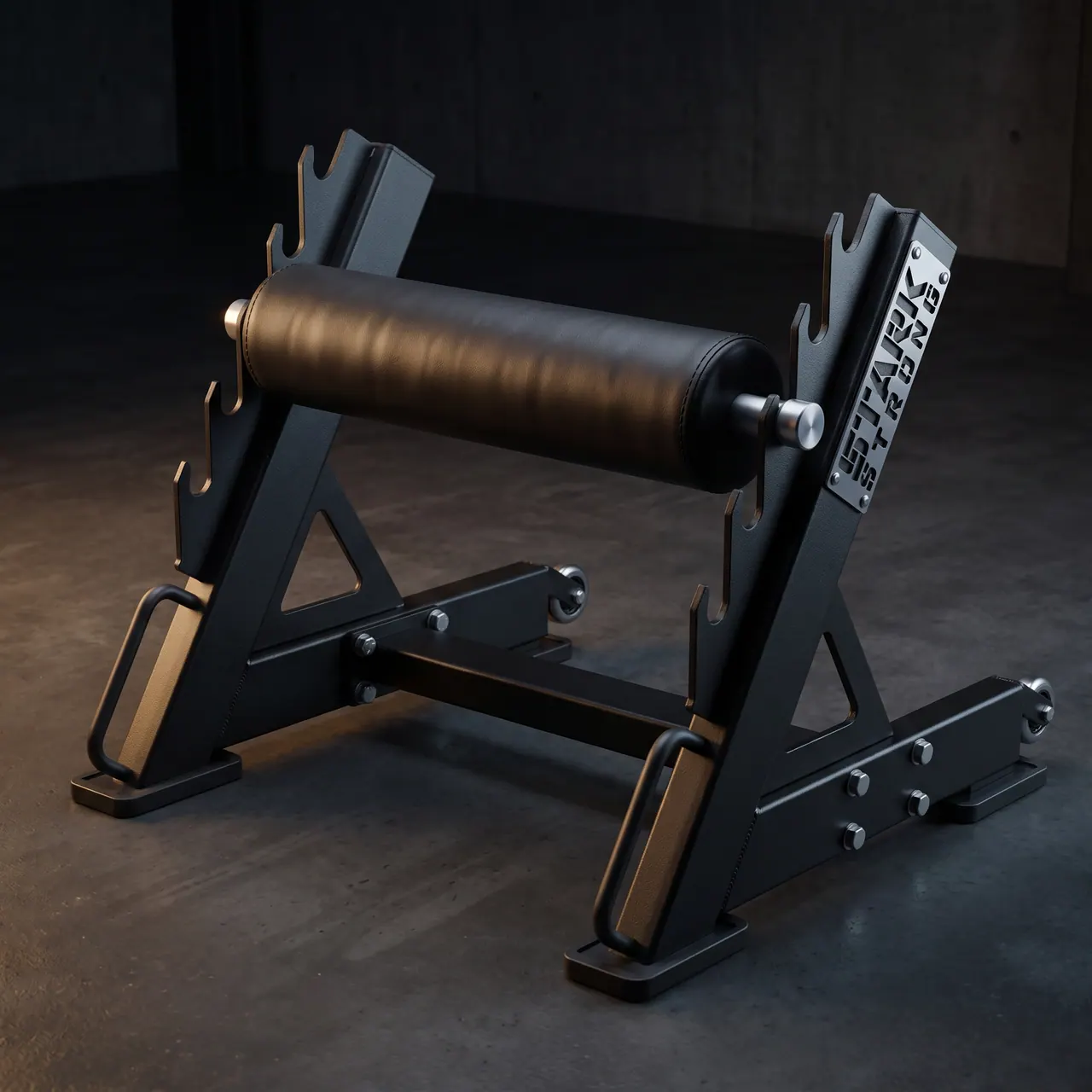 Suporte para agachamento búlgaro Stark Strong, com rolo acolchoado regulável, ganchos para barra e rodízios de transporte